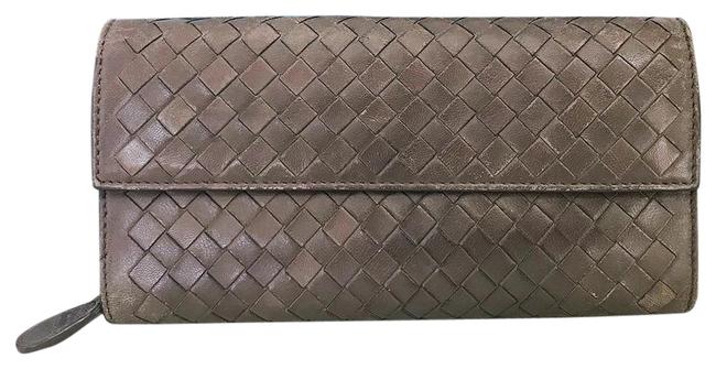 Bottega Veneta Gray Intrecciato Woven Leather Long Snap Wallet