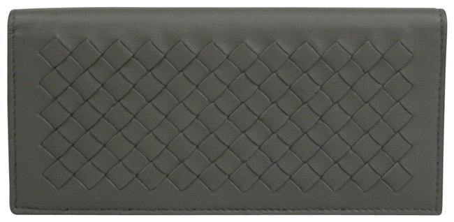 Bottega Veneta Gray Leather Intercciaco Woven Long Bifold 390878 1300 Wallet