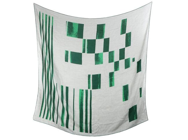 Bottega Veneta Green And Gray Geometric Print Cashmere Silk ScarfWrap