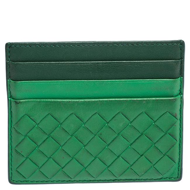Bottega Veneta Green Intrecciato Leather Card Holder Wallet