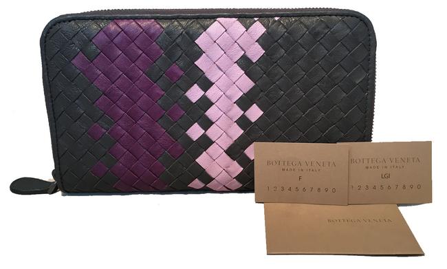 Bottega Veneta Grey Woven and Purple Leather Zip Wallet