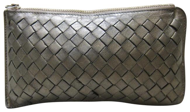 Bottega Veneta Khaki Olive Green Intricatto Woven Leather Double Wallet