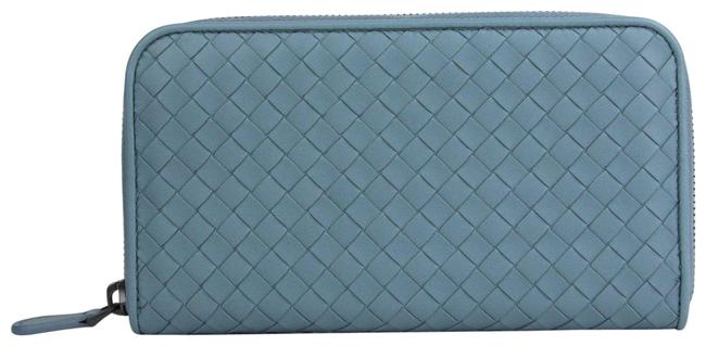 Bottega Veneta Light Blue Womens Leather Woven Zip Around 132358 4713 Wallet