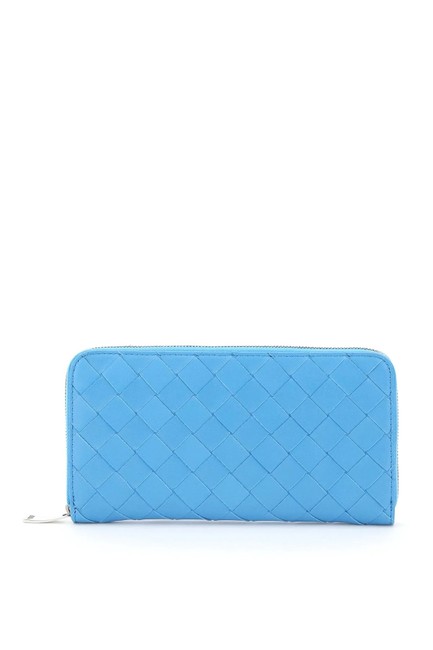 Bottega Veneta Light Blue Woven Zip around 15 Cr Wallet