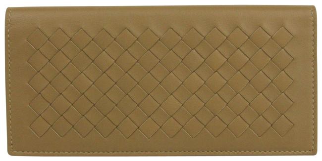 Bottega Veneta Light Brown Leather Woven Long Bifold 390878 2640 Wallet