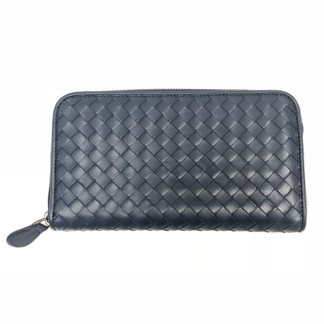 Bottega Veneta Light Tourmaline Navy Blue Zip Around Vn Calf Leather Wallet