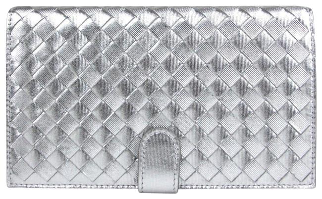 Bottega Veneta Metallic Silver Women Leather Woven Bifold 132357 1420 Wallet
