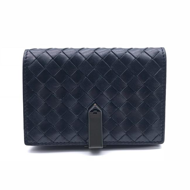 Bottega Veneta Navy Intrecciato Card Case Mens Business Holder Calf Wallet