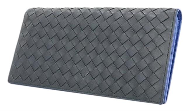 Bottega Veneta Navy Intrecciato Lambskin Bi fold Brand Ladies Wallet