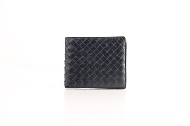 Bottega Veneta Blue Nero Intrecciato Bi fold Wallet