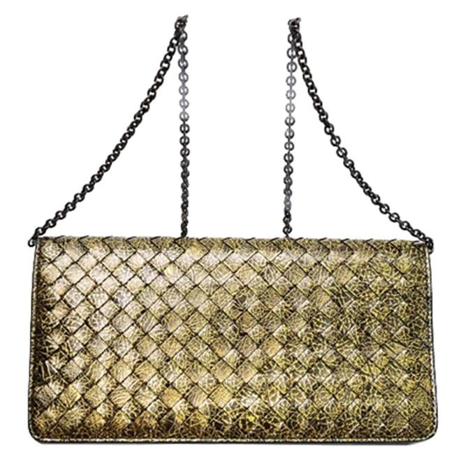 Bottega Veneta on Chain Gold Metallic Intrecciato Bag Wallet
