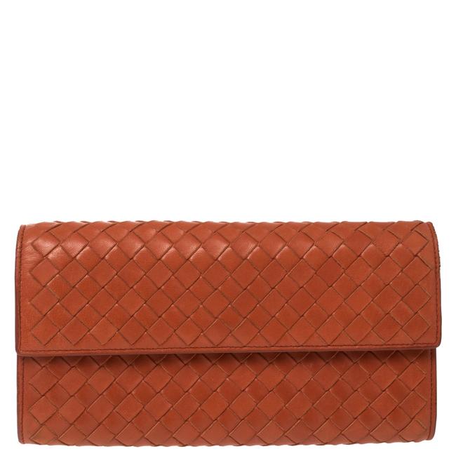Bottega Veneta Orange Intrecciato Leather Continental Flap Wallet