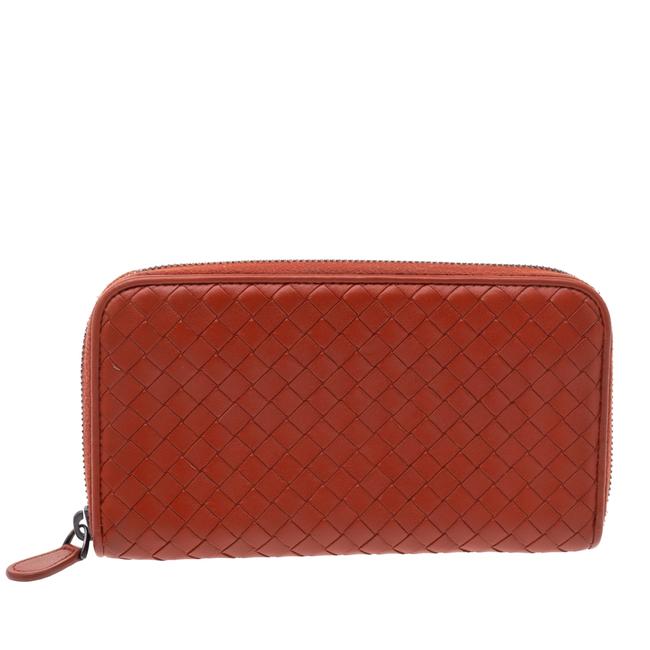 Bottega Veneta Orange Intrecciato Leather Zip Around Wallet