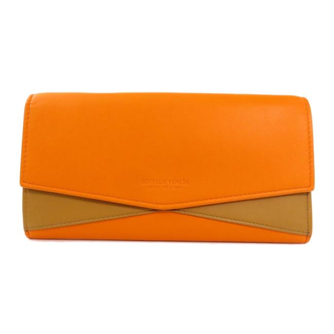 Bottega Veneta Orange Long Logo Mark Lambskin Ladies Wallet
