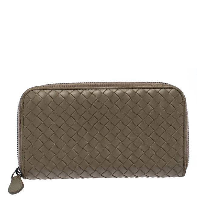Bottega Veneta Pale Green Intrecciato Leather Zip Around Wallet