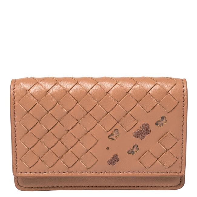 Bottega Veneta Peach Intrecciato Leather Flap Card Holder Wallet