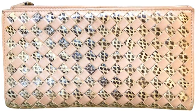 Bottega Veneta Pink Exotic Skin Clutch Woven Leather Wallet