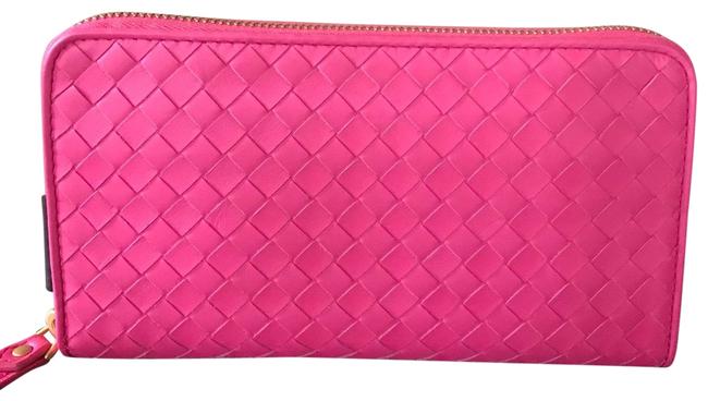 Bottega Veneta Pink Intrecciato Leather Zip around Wallet