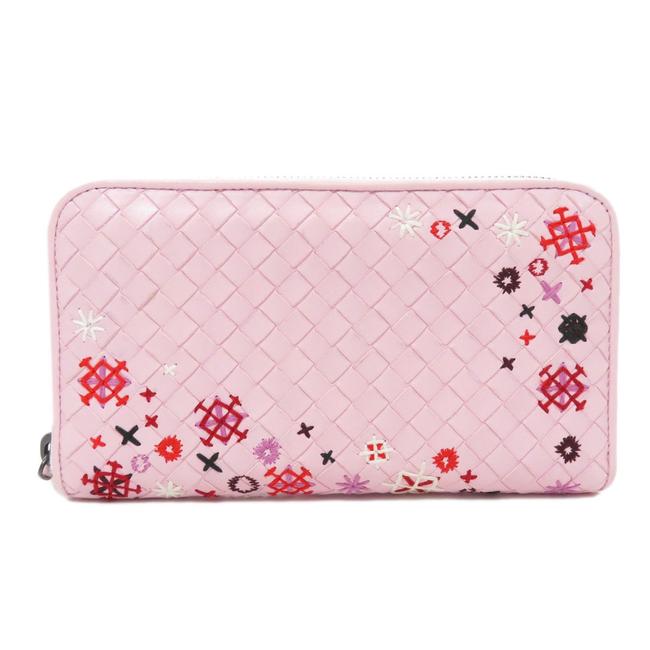 Bottega Veneta Pink Long Intrecciato Embroidery Calf Ladies Wallet