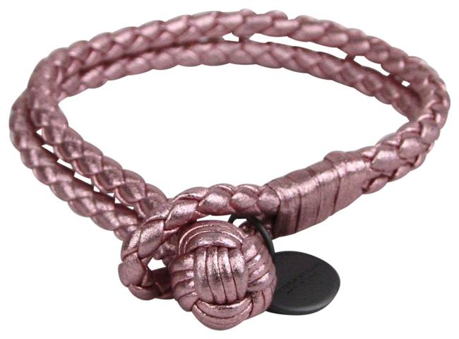 Bottega Veneta Pink Metallic Leather Braided 113546 5800 Bracelet