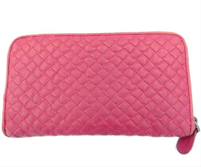 Bottega Veneta Pink Quilted Leather Round Zipper Wallet