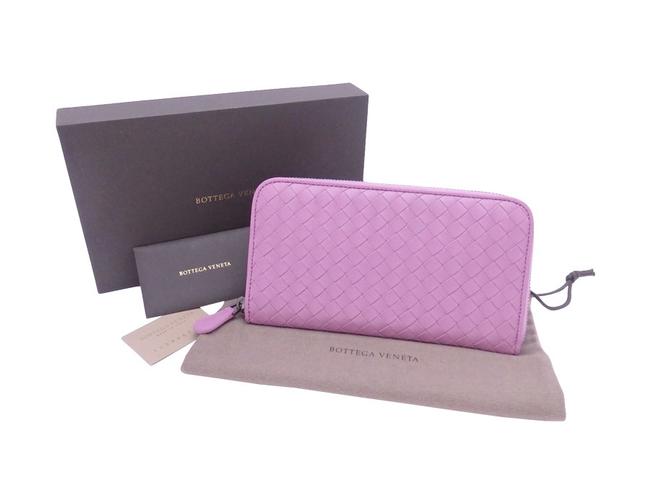 Bottega Veneta Purple Round Zipper Intrecciato Leather Wallet