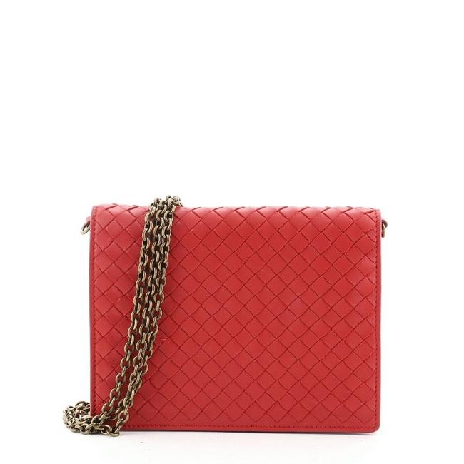 Bottega Veneta Red Chain Flap Intrecciato Nappa Small Wallet