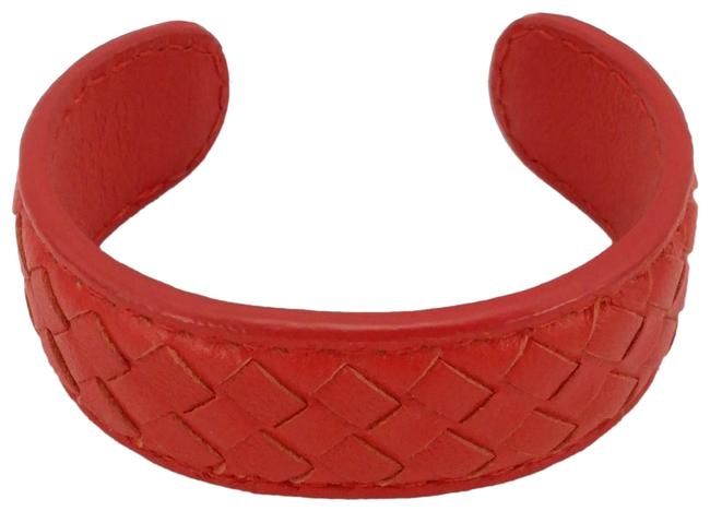 Bottega Veneta Red Intrecciato Leather Open Bangle Bracelet