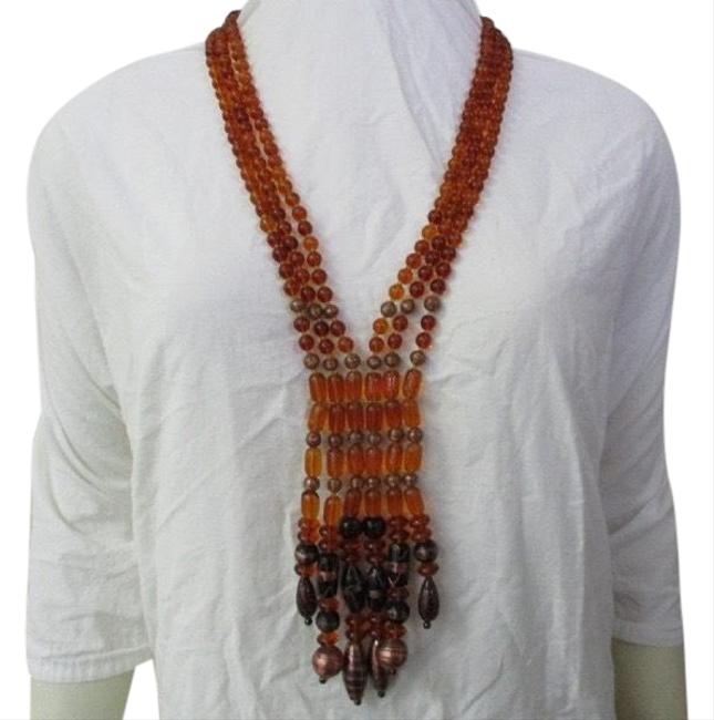 Bottega Veneta Red Tan Brown Bronze Black Necklace