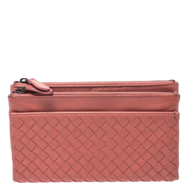 Bottega Veneta Salmon Pink Intrecciato Leather Double Zip Wallet