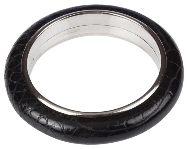 Bottega Veneta Silver Luxury Leather and Sterling Bangle Bracelet