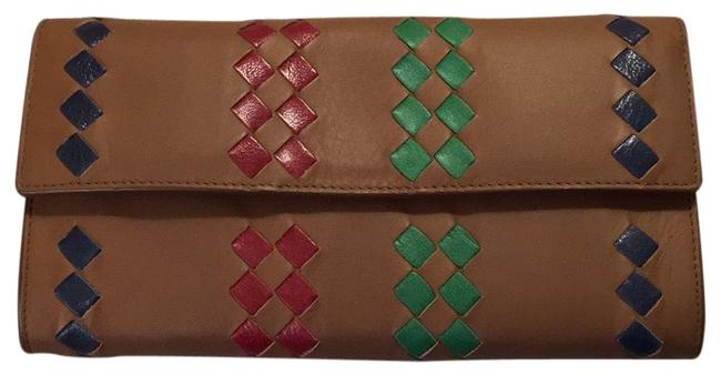 Bottega Veneta Tan with Red Blue Green Rare Leather Wallet