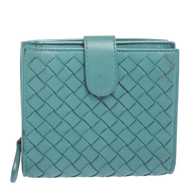 Bottega Veneta Turquoise Woven Leather French Wallet
