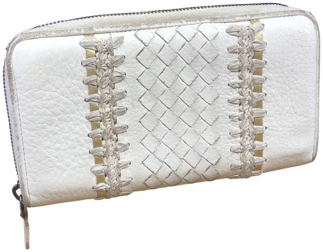 Bottega Veneta White Bv012 Woven Zip Around Wallet