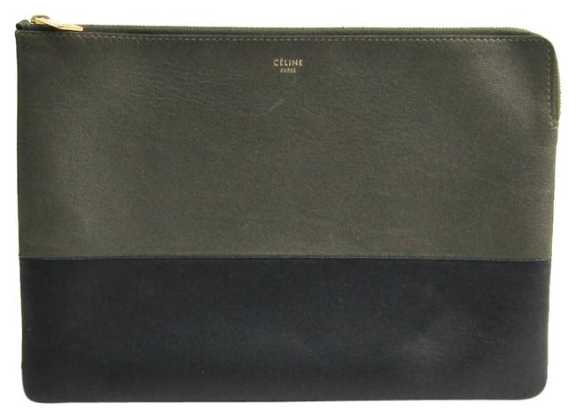 Celine 100093 Womens BlackKhaki Leather Clutch