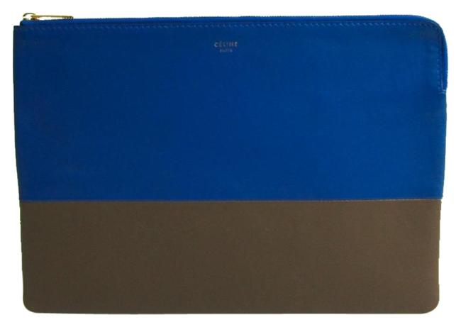 Celine 100093 Womens BlueKhaki Leather Clutch