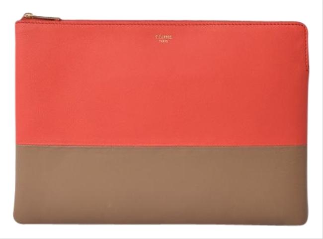 Celine Bicolor Pouch Ipad Case Primary Red 100093 Beige Leather Clutch