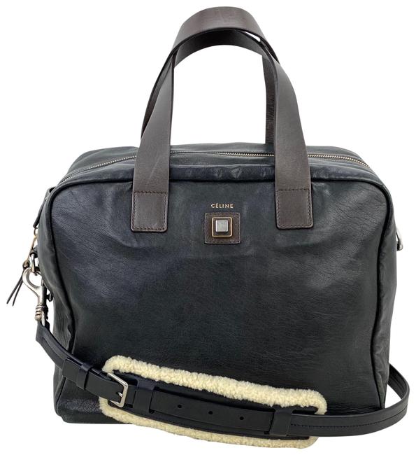 Celine Black B165 Brown Leather Handle Satchel