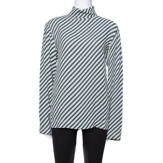 Celine Black Diagonal Stripe Textured Turtle Neck Blouse