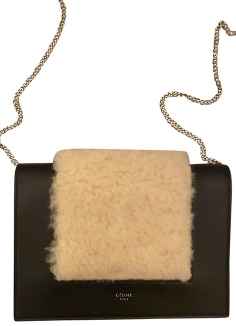 Celine Black Leather and Fur Cross Body Bag