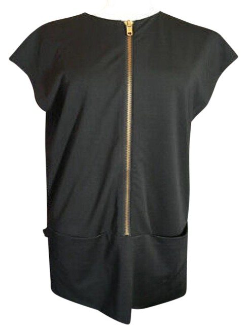Celine Black Viscose Exposed Zipper Shift Mid length Formal Dress10 M