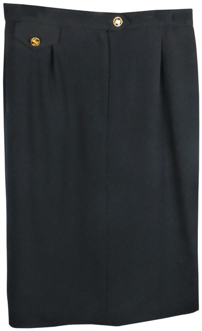 Celine Black Wool Pleat Skirt12 L, 32, 33