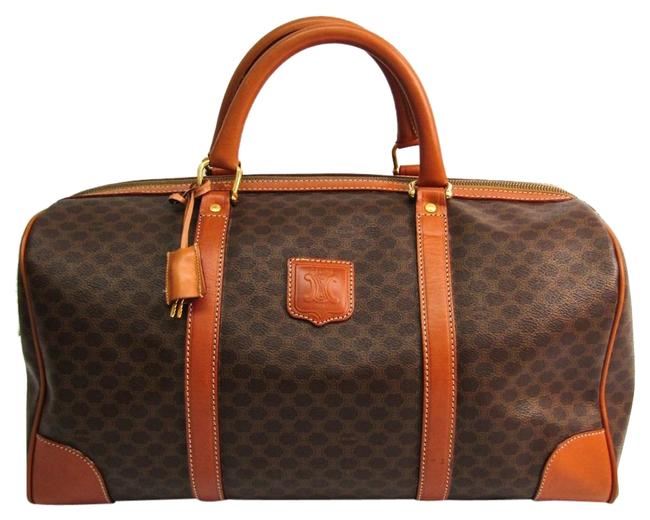 Celine Boston Bag Macadam Unisex BrownDark Brown LeatherPvc Satchel