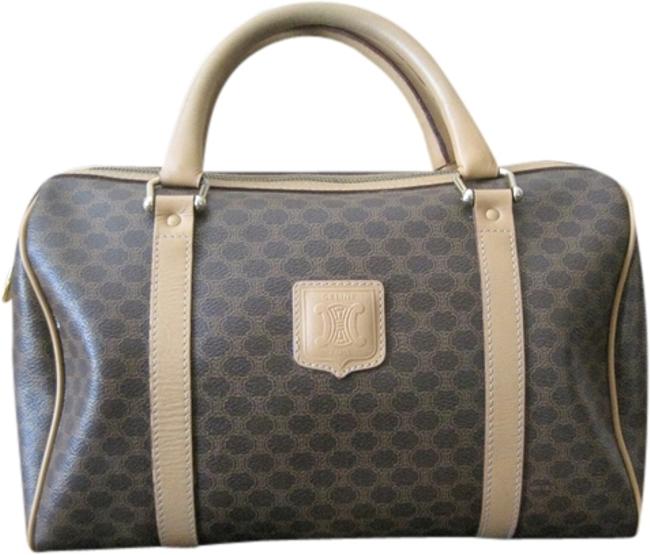 Celine Boston Bag Vintage Monogram Brown and Tan Coated Canvas Leather Satchel