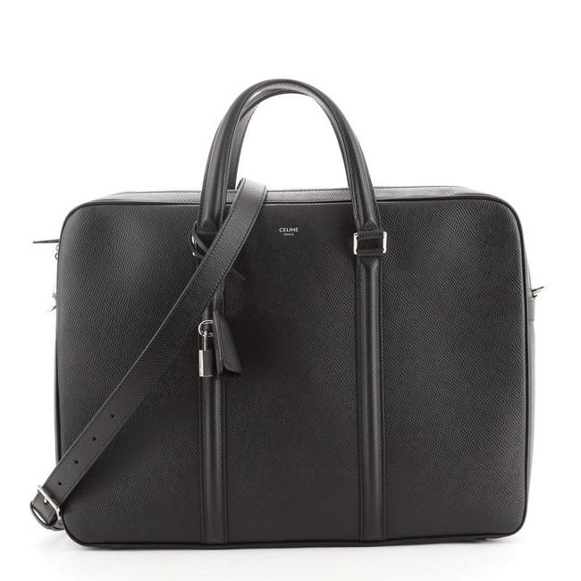 Celine Briefcase Medium Black Leather Satchel