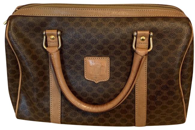 Celine Brown Coated Canvas Satchel