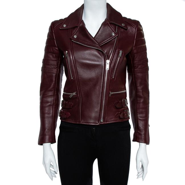 Celine Burgundy Leather Biker Jacket