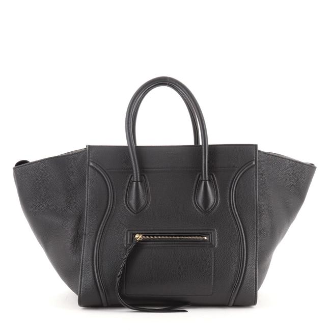 Celine Cabas Phantom Grainy Medium Blue Leather Satchel