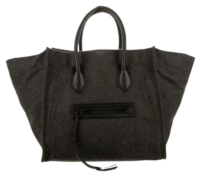 Celine Cabas Phantom Medium Gray Black Felt Satchel