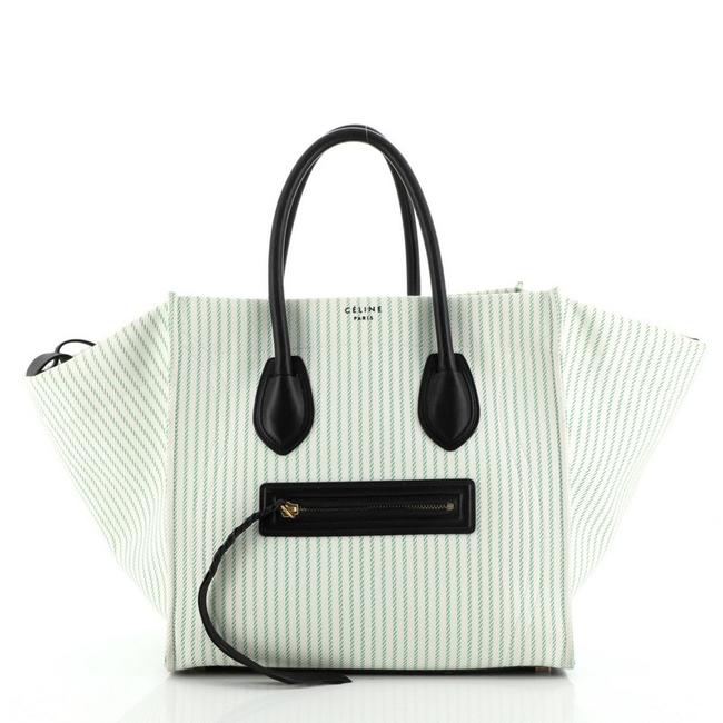 Celine Cabas Phantom Medium Green Neutral Canvas Satchel